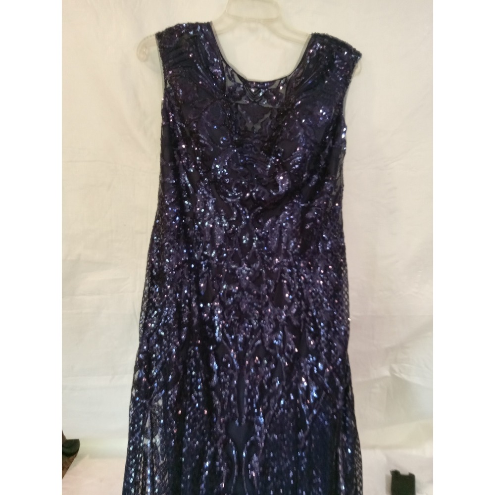 Jade Couture Navy Blue Sequin Formal Gown Sleeveless Evening Party Dress